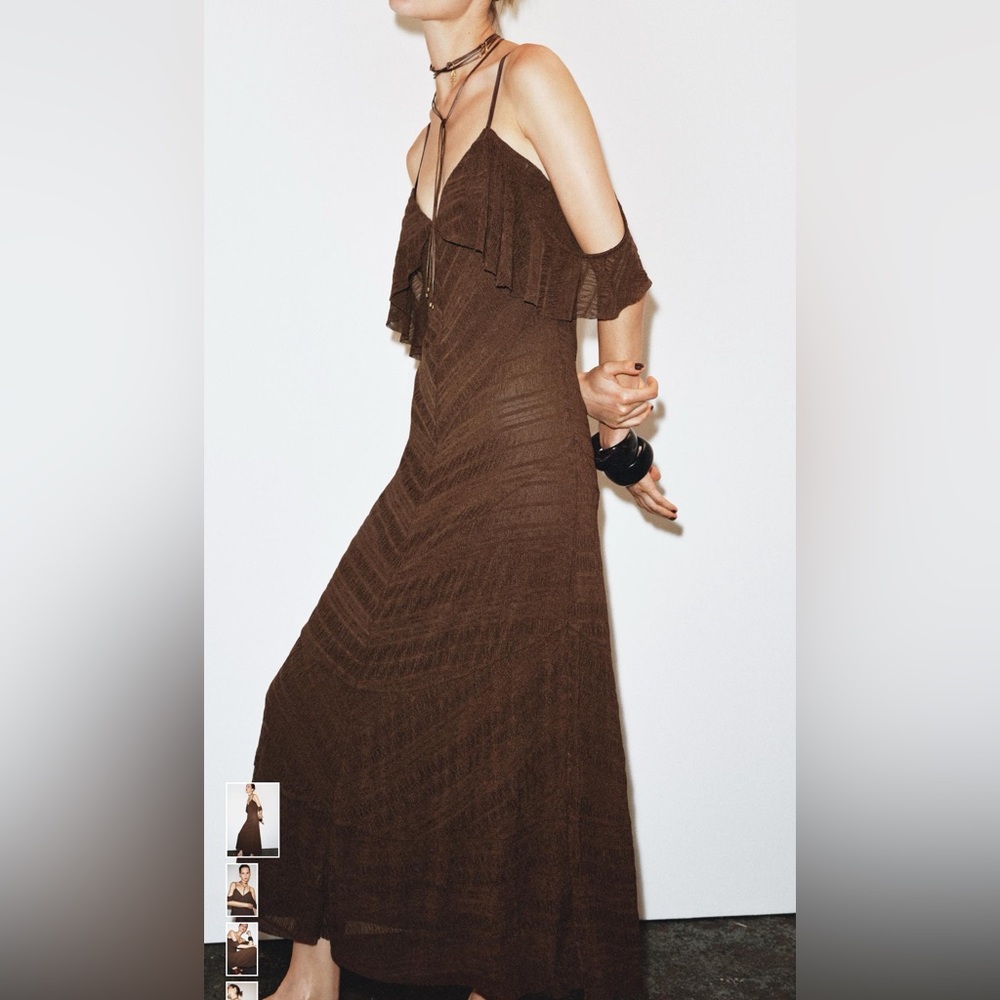 ZARA V-neck midi dress with spaghetti straps size SMALL